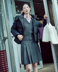 플란넬 플리츠 미디스커트
