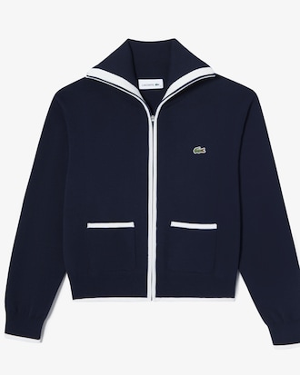 컬러티핑 윙카라 집업 스웨터