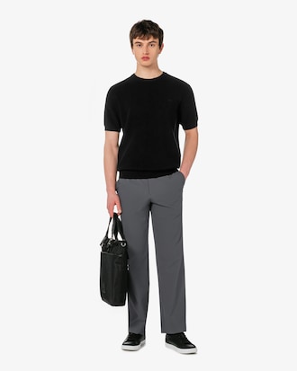 반팔 립조직 연사 크루넥 풀오버