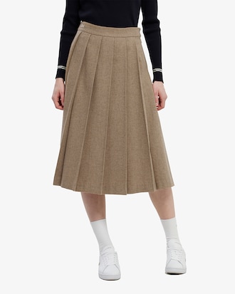 울 플리츠 미디스커트