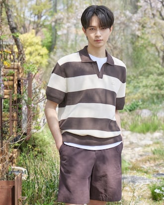 볼드 스트라이프 반팔 폴로 스웨터