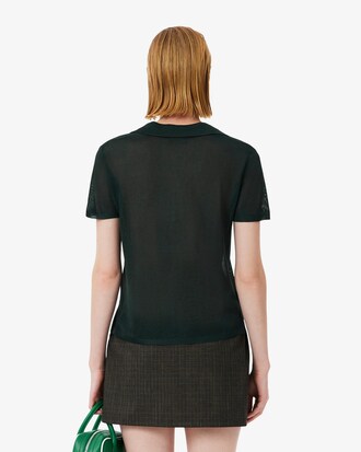 여성 샤이니 허니콤 피케 슬림 니트 폴로