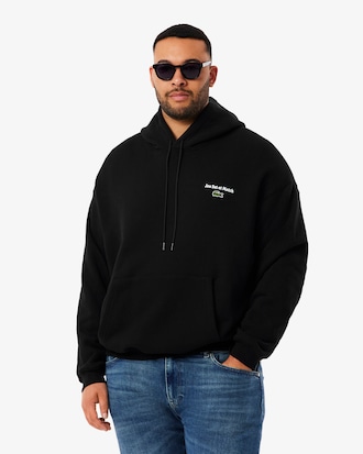 레터링 그래픽 루즈핏 후드 풀오버 스웻셔츠