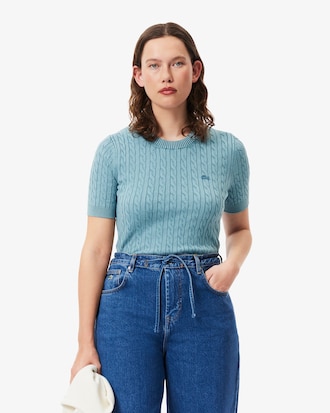 가먼트 다잉 케이블 반팔 스웨터