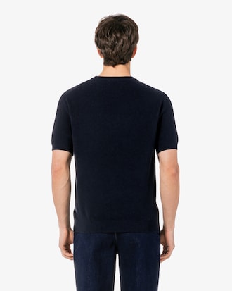 반팔 립조직 연사 크루넥 풀오버