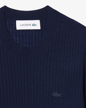 파인 메리노울 립조직 반팔 스웨터