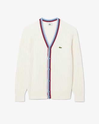 탑티어 배색 립조직 V넥 가디건