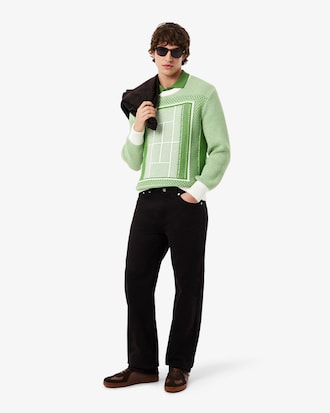 테니스 코트 자카드 긴팔 크루넥 풀오버