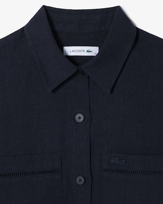 린넨 오픈워크 반팔 셔츠