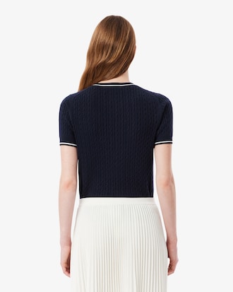 티핑 케이블 반팔 스웨터