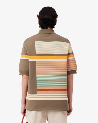 더블페이스 3D 스트라이프 오버사이즈 니트 폴로