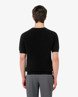 반팔 립조직 연사 크루넥 풀오버