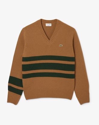 스트라이프 브이넥 스웨터