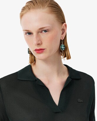 여성 샤이니 허니콤 피케 슬림 니트 폴로