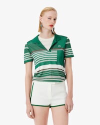 샤이니 스트라이프 허니콤 피케 슬림 니트 폴로