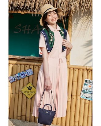 밑단 플리츠 반팔 폴로 드레스