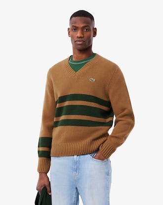 스트라이프 브이넥 스웨터