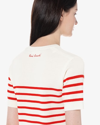 스트라이프 반팔 스웨터