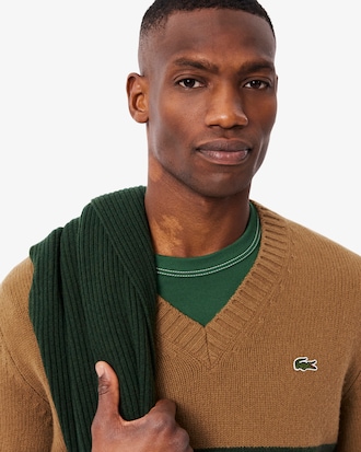 스트라이프 브이넥 스웨터