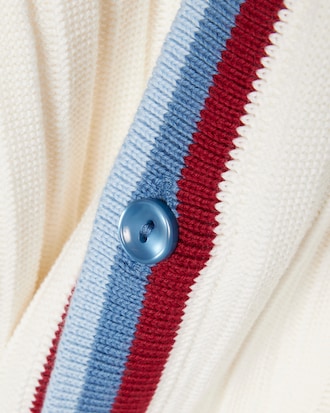 탑티어 배색 립조직 V넥 가디건