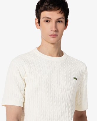 반팔 케이블 크루넥 스웨터