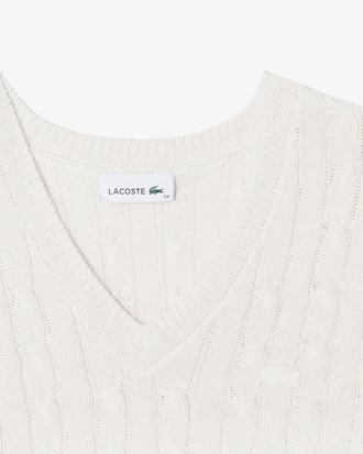 케이블 반팔 브이넥 스웨터