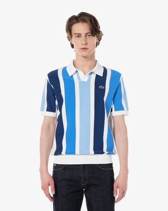 스트라이프 반팔 폴로 스웨터