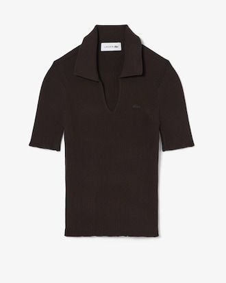 3D 립조직 오픈카라 스웨터