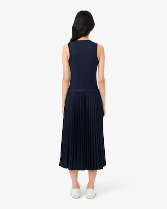 브이넥 슬리브리스 플리츠 원피스