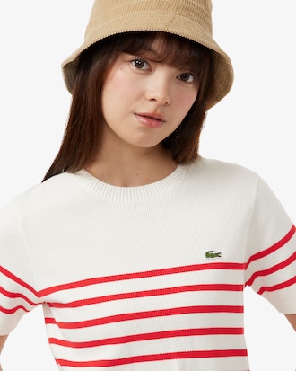 스트라이프 반팔 스웨터