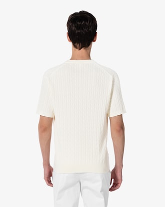 반팔 케이블 크루넥 스웨터