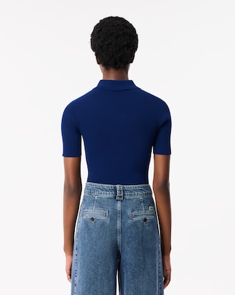 립조직의 반집업 반팔 스웨터