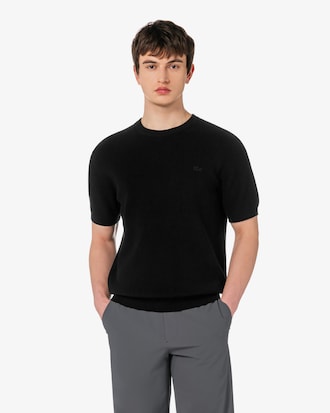 반팔 립조직 연사 크루넥 풀오버