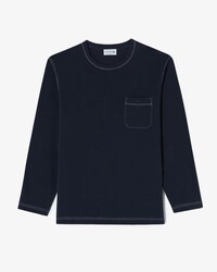 스티치 크루넥 포켓 긴팔 약기모 티셔츠