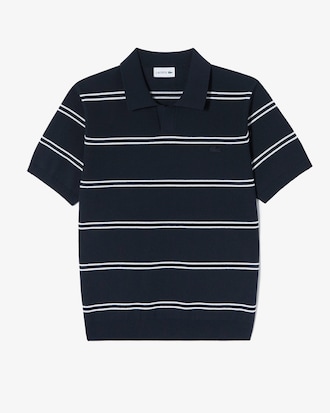 오픈카라 핀 스트라이프 반팔 스웨터 폴로 셔츠