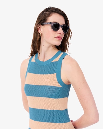 스트라이프 슬리브리스 원피스