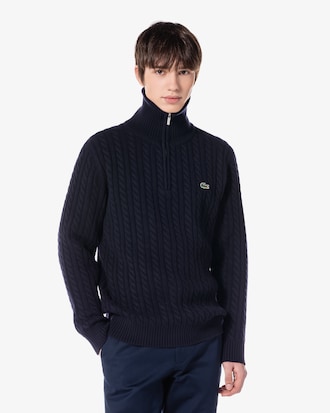 케이블 반집업 와이드 카라 풀오버